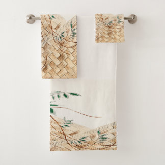 Vintager japanischer Korb der Blume Traditionelle  Badhandtuch Set