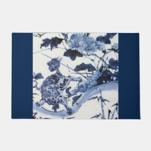 Vintager japanischer Löwe und Peony Fußmatte