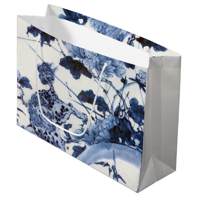 Vintager japanischer Löwe und Peony Große Geschenktüte (Vorderseite Schrägansicht)