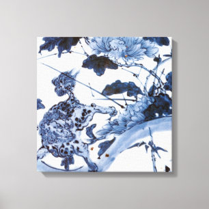 Vintager japanischer Löwe und Peony Leinwanddruck