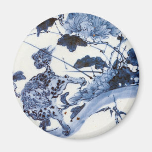 Vintager japanischer Löwe und Peony Magnet