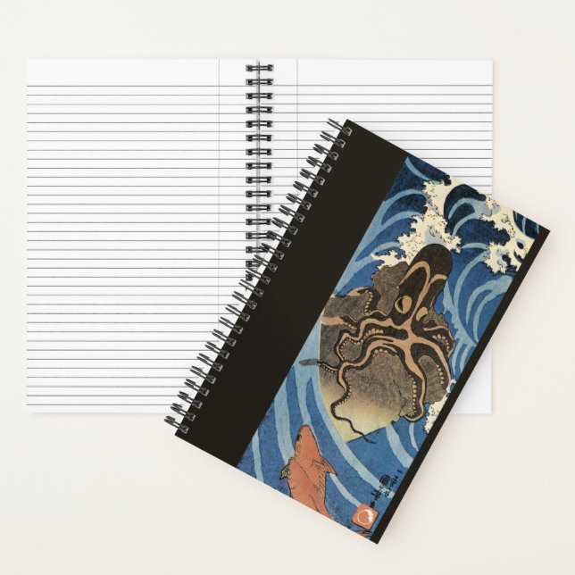 Vintager Japanischer Oktopus und Karpfen Notizbuch (Innen)