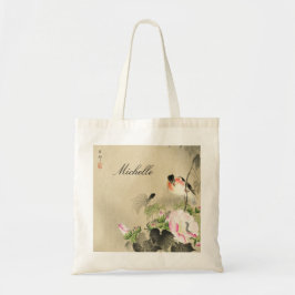 Vintager japanischer Print Bird und rosa Blüten Tragetasche