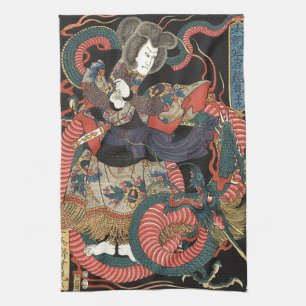 Vintager japanischer roter Drache Geschirrtuch
