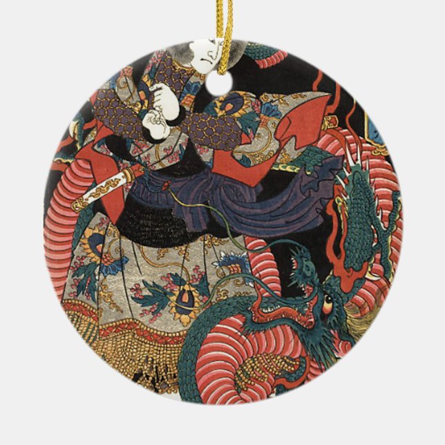 Vintager japanischer roter Drache Keramikornament (Vorne)