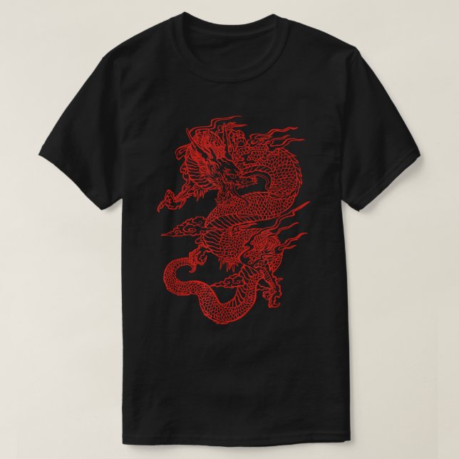 Vintager Japanischer Roter Drache Tattoo T-Shirt (Design vorne)