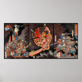 Vintager japanischer Triptych: Samurai vs. Oni Kin Poster