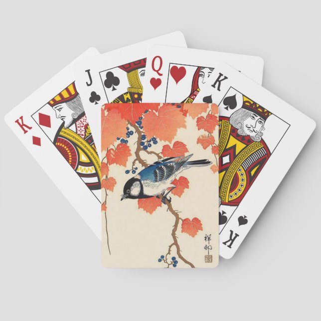 Vintager japanischer Vogel und Herbstgrapevine Spielkarten (Rückseite)