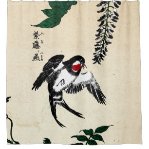 Vintager japanischer Vogel und Wisteria Duschvorhang
