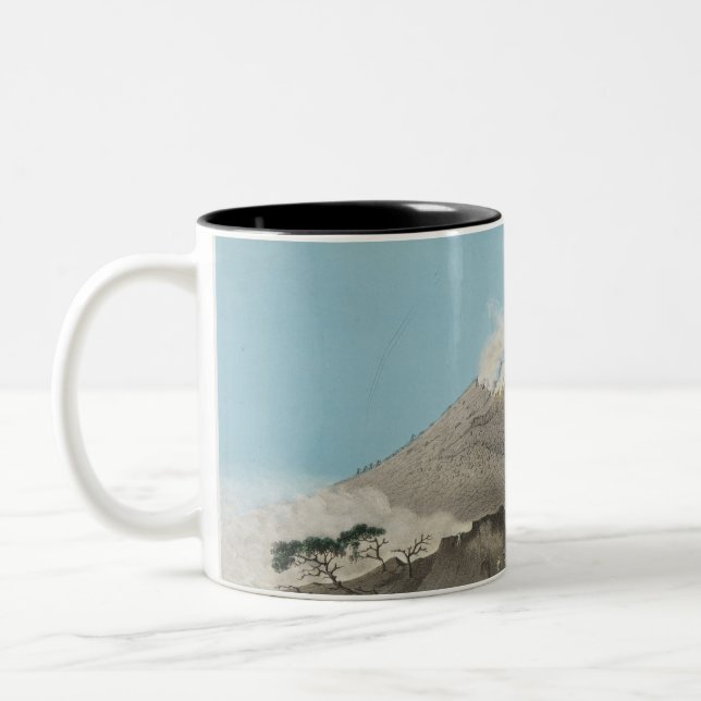 Vintager japanischer Vulkan Landschaft Art Kaffee  Zweifarbige Tasse (Links)