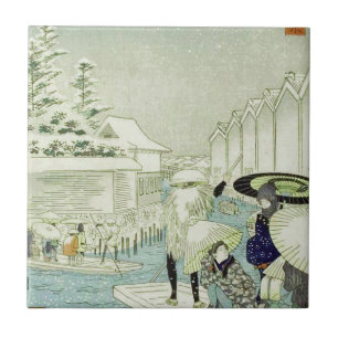 Vintager japanischer Winter auf Wasser Woodblock Fliese
