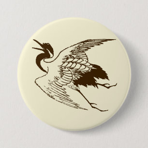 Vintager japanischer Zeichn eines Krans, braun Button