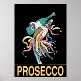 Vintager Jester mit Prosecco-Flasche, Poster