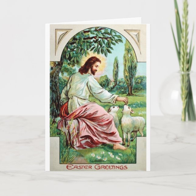 Vintager Jesus mit Lamm-Osterkarte Feiertagskarte (Vorderseite)