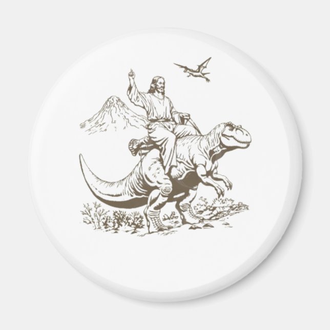Vintager Jesus Riding Dinosaurier 90er Magnet (Vorne)