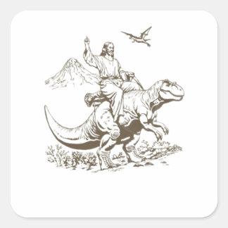 Vintager Jesus Riding Dinosaurier 90er Quadratischer Aufkleber