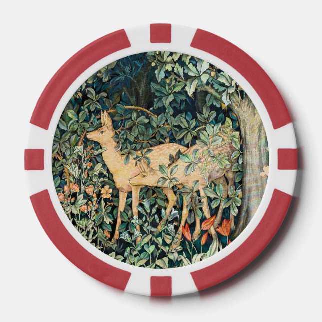 Vintager John Dearle "Greenery"- Baum Blume & Deer Pokerchips (Vorderseite)