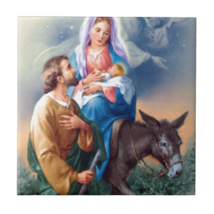 Vintager Joseph und Maria mit dem Baby Jesus Fliese