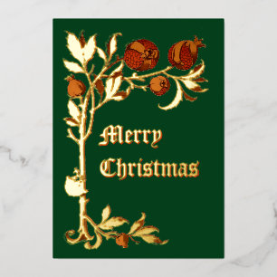 Vintager Jugendstil 1886 Granatapfel Weihnachten Folien Feiertagskarte