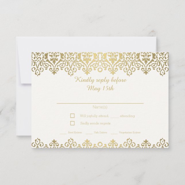 Vintager Jugendstil Elegant Weiß und Gold RSVP Karte (Vorderseite)