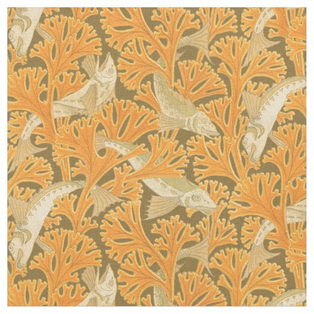 Vintager Jugendstil-Fisch im Seetang-Muster Stoff (Nahaufnahme)