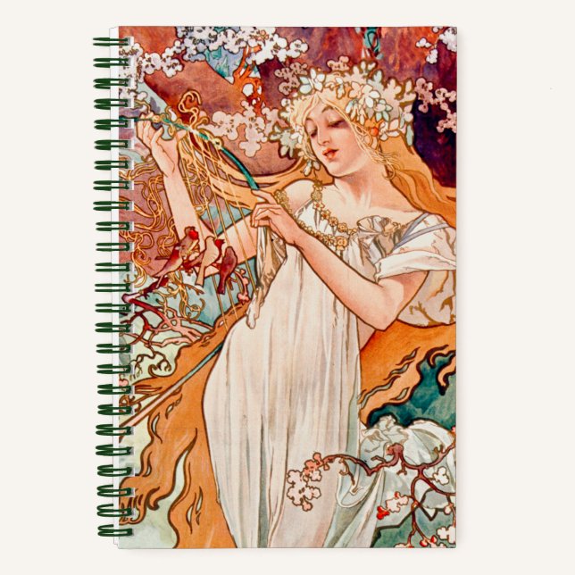 Vintager Jugendstil-Frühling von Alfons Mucha Notizbuch (Vorderseite)