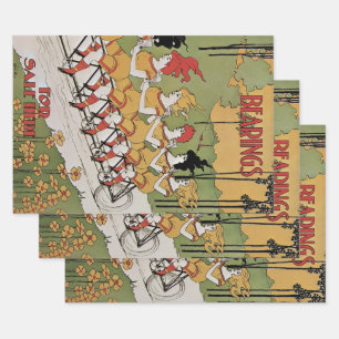 Vintager Jugendstil, Lager Tandem Fahrrad Geschenkpapier Set