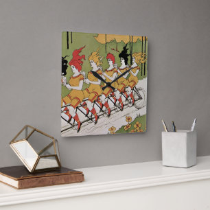 Vintager Jugendstil, Lager Tandem Fahrrad Quadratische Wanduhr