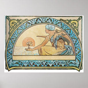 Vintager Jugendstil-Sonnenuntergang Poster