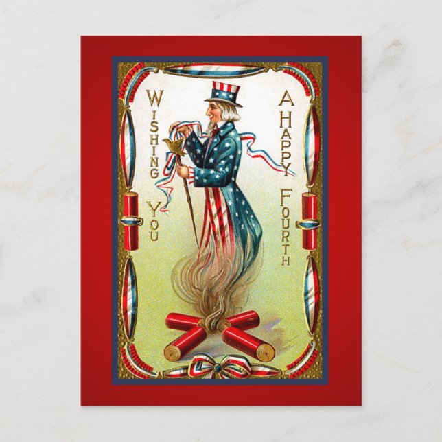Vintager Juli Vierte Uncle Sam USA Postcard Postkarte (Vorderseite)