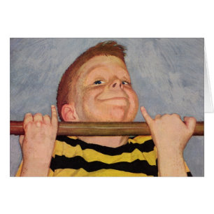 Vintager Junge, der Chin Ups, Fitness und Übung ma