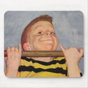 Vintager Junge, der Chin Ups, Fitness und Übung ma Mousepad
