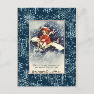Vintager Junge/Flugzeug Weihnachtskarte Feiertagspostkarte