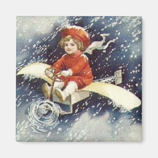 Vintager Junge/Flugzeug Weihnachtsmagnet Magnet