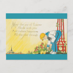 Vintager Junge Füttre Chicks Ostern Postkarte