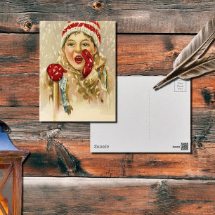 Vintager Junge im Schnee Postkarte