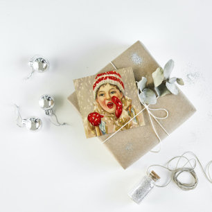 Vintager Junge im Schnee Quadratische Visitenkarte