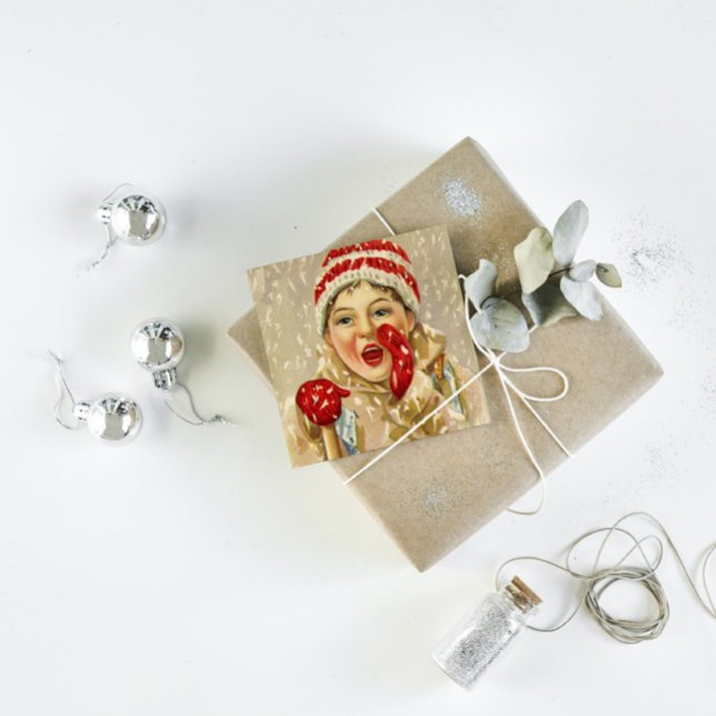 Vintager Junge im Schnee Quadratische Visitenkarte (Von Creator hochgeladen)