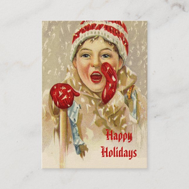 Vintager Junge im Schnee Visitenkarte (Vorderseite)