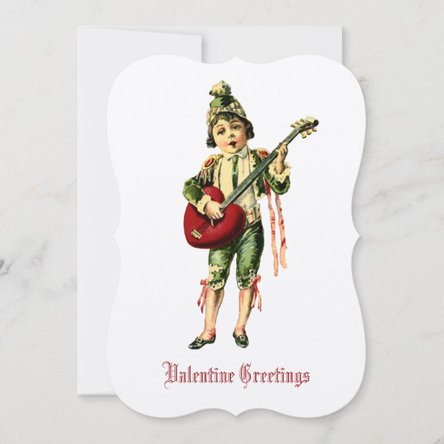 Vintager Junge mit Herzgitarre Valentine Feiertagskarte (Vorderseite)