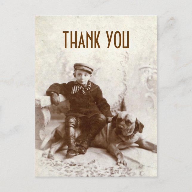 Vintager Junge mit Hund Vielen Dank Postkarte (Vorderseite)