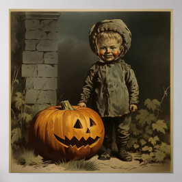 Vintager Junge mit Pumpkin Poster