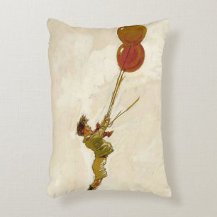 Vintager Junge mit Roten Balloons bei einer Geburt Dekokissen
