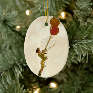 Vintager Junge mit Roten Balloons bei einer Geburt Keramikornament