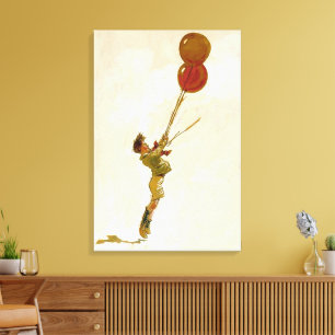 Vintager Junge mit Roten Balloons bei einer Geburt Leinwanddruck