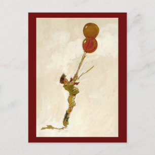 Vintager Junge mit Roten Balloons bei einer Geburt Postkarte