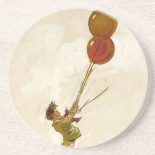 Vintager Junge mit Roten Balloons bei einer Geburt Sandstein Untersetzer