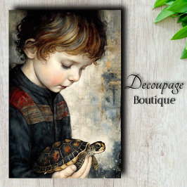 Vintager Junge mit Schildkrötenportrait Decoupage Seidenpapier