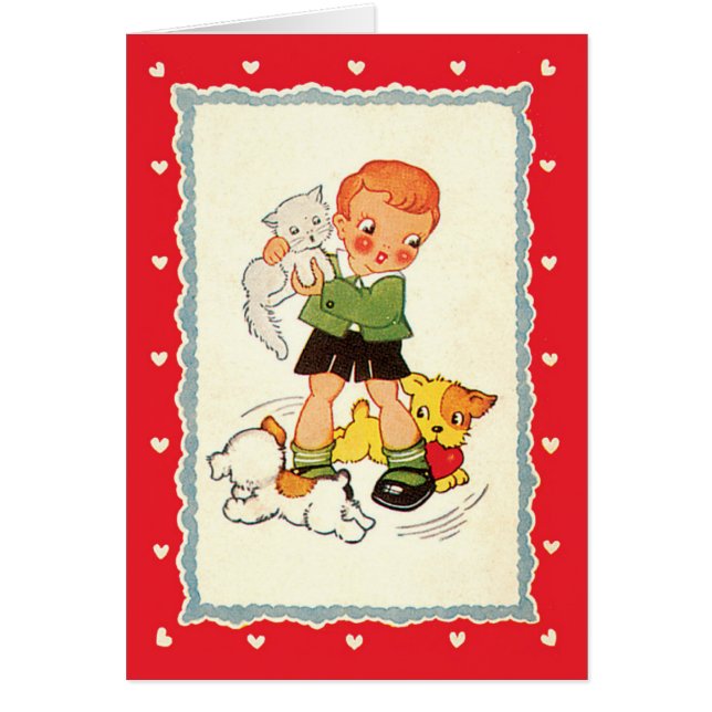 Vintager Junge Rette ein Kätzchen von Racing Welpe (Vorne)