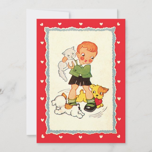 Vintager Junge Rette ein Kätzchen von Racing Welpe (Vorderseite)